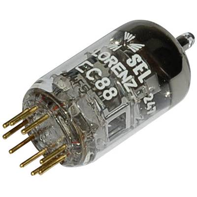 En Lorenz E88CC-rör med metallstift, glashölje och märkning 'SEL' och 'Lorenze' synlig.