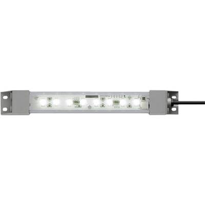 Ett rektangulärt LED-ljus med ett genomskinligt hölje och synlig kretskort. Kabel på höger sida.