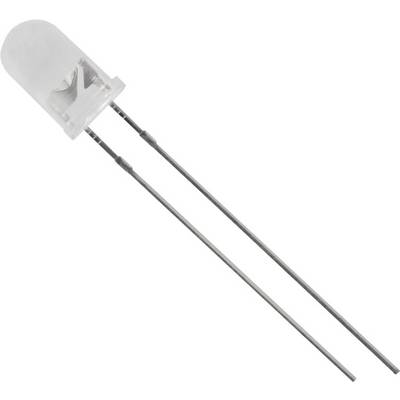 En LED med två långa metallanslutningar avsedda för anslutning till en strömkälla.