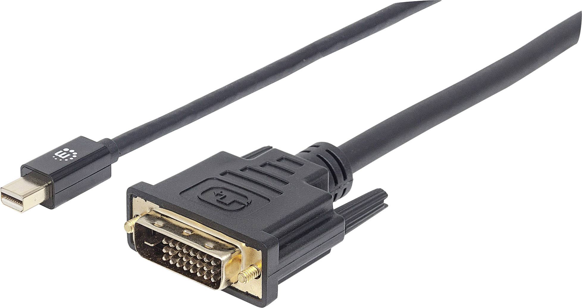 Svart kabel med en Mini-DisplayPort-kontakt på ena sidan och en DVI-kontakt på den andra.