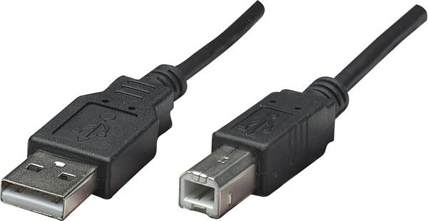 Manhattan USB-kabel  USB 2.0 USB-A kontakt, USB-B kontakt 0.50 m Svart Folieskärmning, UL-certifierad, guldpläterad kontakt 374507