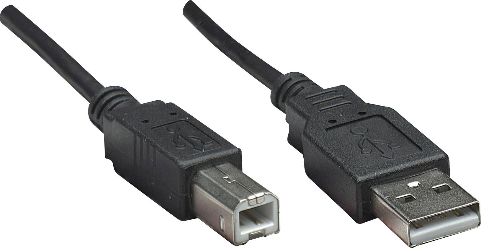 Två svarta kablar: Till vänster en kvadratisk kontakt, till höger en rektangulär USB-kontakt. Båda är avsedda för dataöverföring.