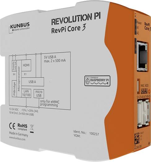 Revolution Pi by Kunbus RevPi Core3+ 16GB PR100300 PLC-styrningsmodul 12 V, 24 V