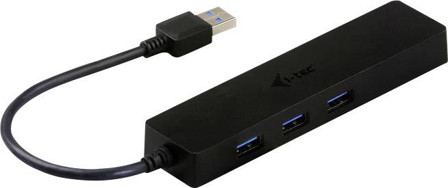 USB-hubb med fyra portar och en kabel för anslutning till en dator.