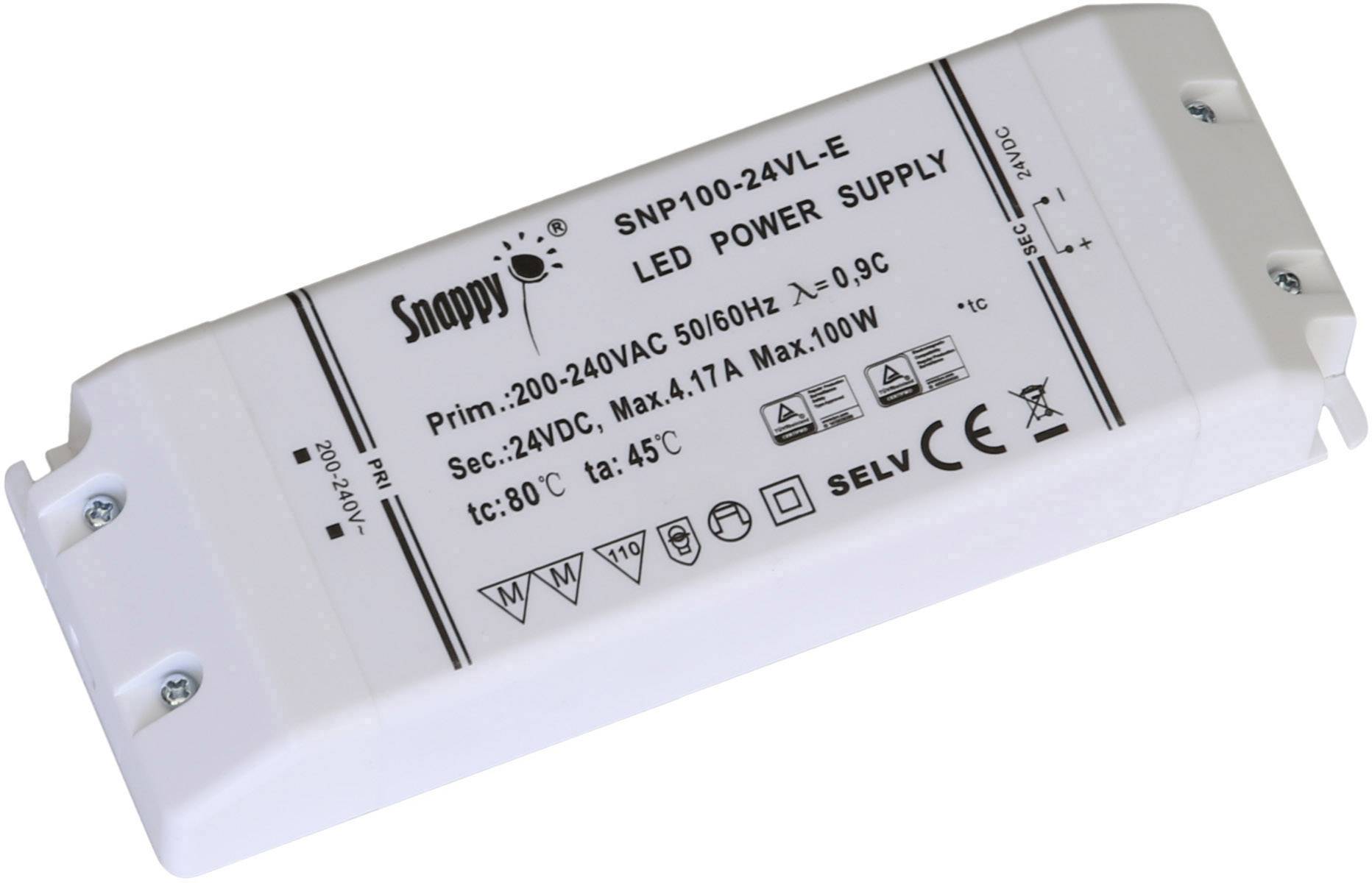 Dehner Elektronik Snappy SNP100-12VL-E LED transformator Konstantspänning 100 W 0 - 8.33 A 12 V/DC inte dimbar, möbelregistrering 1 st
