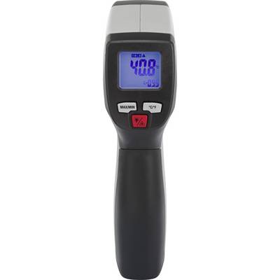 Digitalt infraröd termometer med belyst display som visar '40,8 °C'. Svart handtag med röda och grå kontrolltangenter.