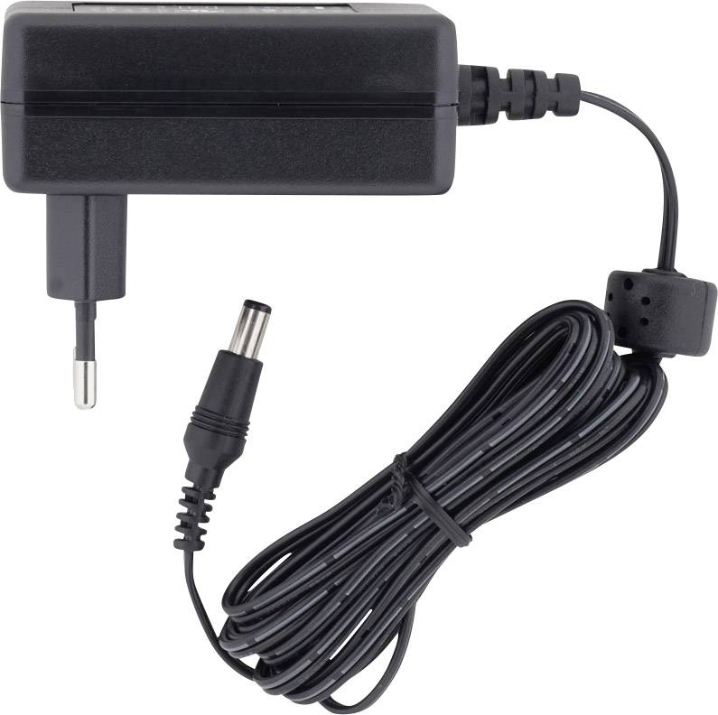Svart nätadapter med kabel och kontakt för elektroniska enheter.