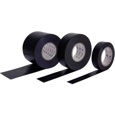 Tre svarta tejprullar i olika storlekar. De ligger på en vit yta.