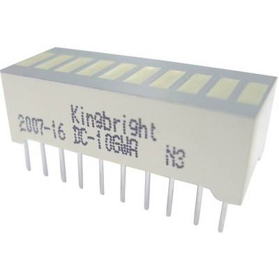 En rektangulär, elektronisk komponent med flera stiftkontakter. Påtryckt: 'Kingbright', '2007-i6', 'DC-10GW'.