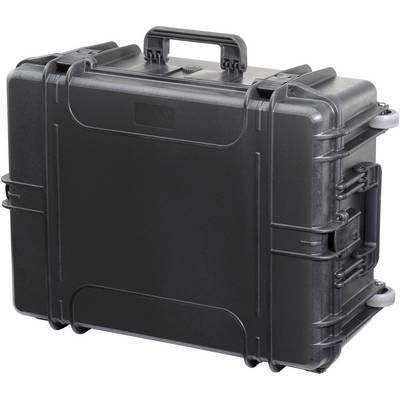 Svart, robust skyddsväska med handtag och lås. Lämplig för säker transport av känslig utrustning.