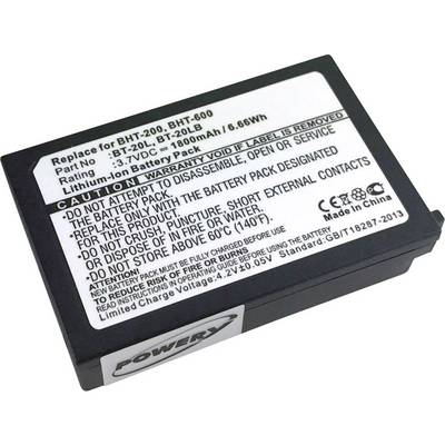 Utbytbart Li-Ion-batteri för BHT-200, BHT-500. Spänning: 7,2V, Kapacitet: 1800mAh, 6,66Wh. Varning: får ej öppnas eller kastas i eld.