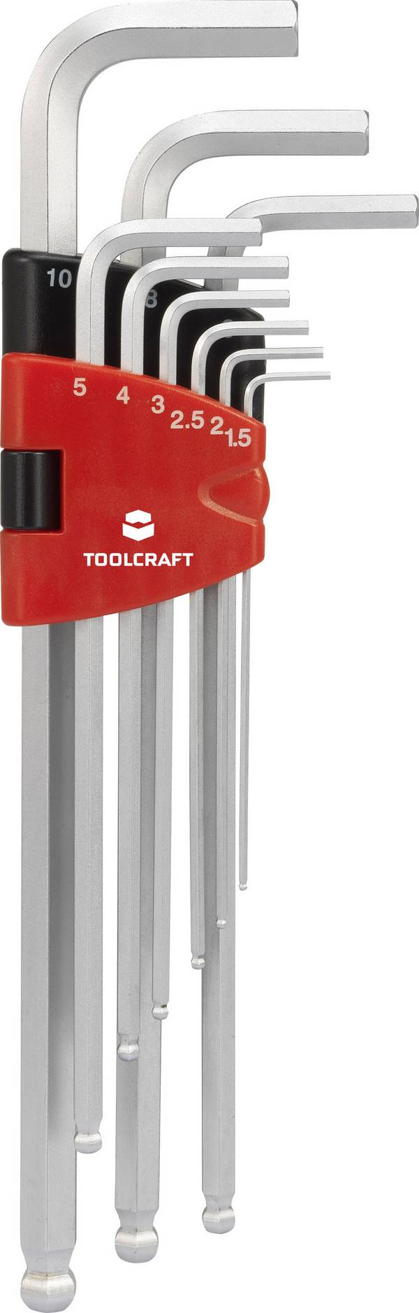 TOOLCRAFT Inner-sexkantig Vinkelskruvmejselset 1.5 mm, 2 mm, 2.5 mm, 3 mm, 4 mm, 5 mm, 6 mm, 8 mm, 10 mm 9 delar