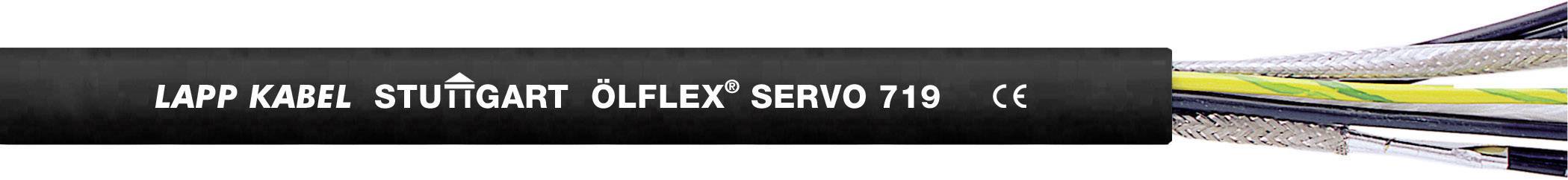 Ett svart kabel med påskriften 'LAPP KABEL STUTTGART ÖLFLEX SERVO 719 CE'. Flera färgade trådar sticker ut från änden.