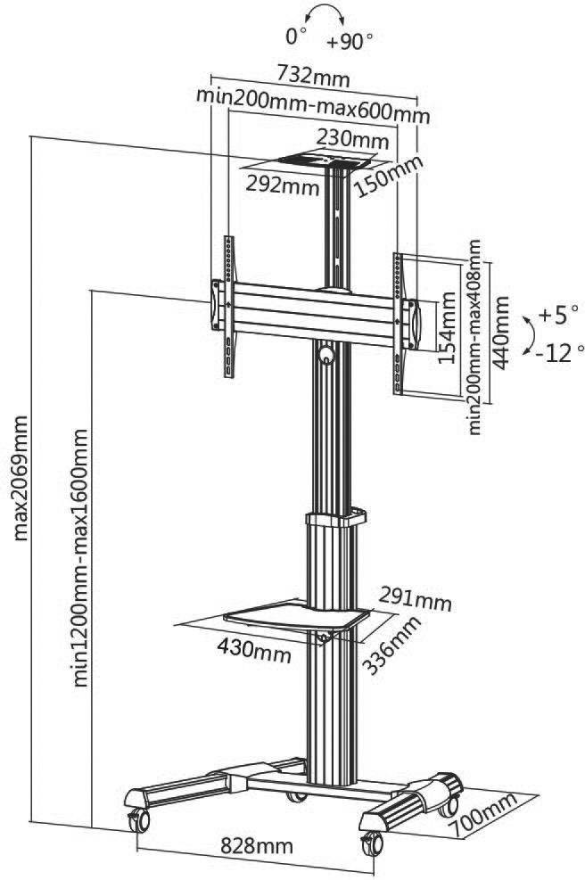 My Wall HP 101 L TV-golvstativ För vertikal montering 94,0 cm (37") - 177,8 cm (70") Justerbar i höjd, Golvstativ, Tiltb-4