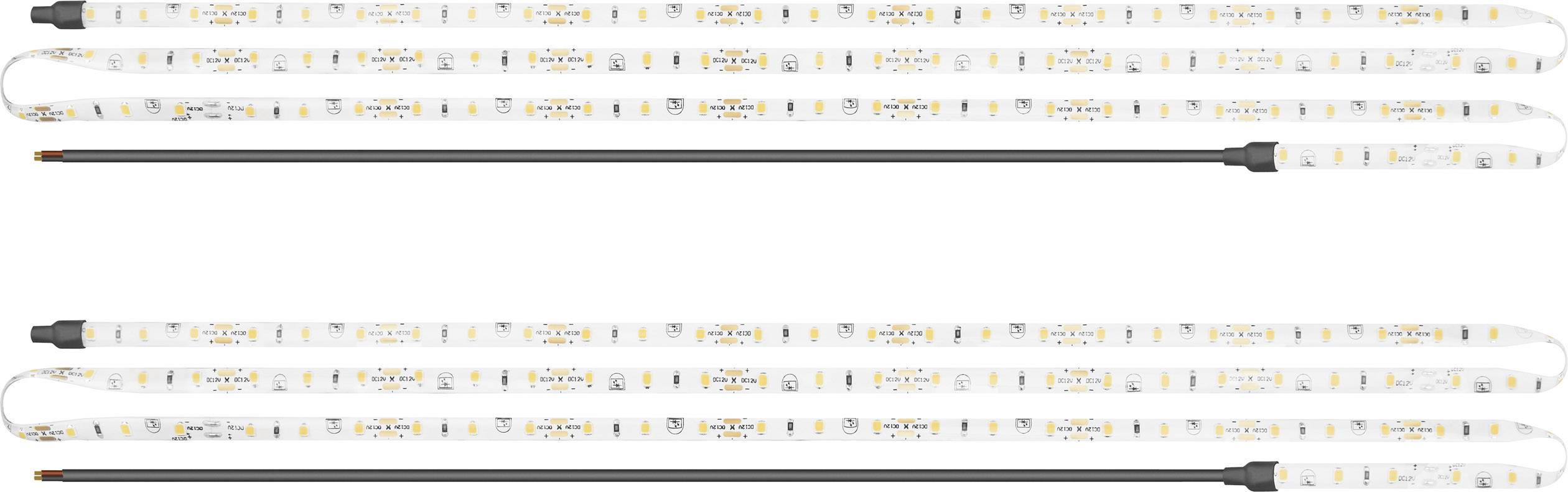 LED-lysremsor och förlängningskablar utbredda, visar montage- och anslutningsalternativ.