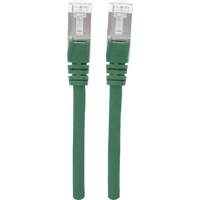 Grönt Ethernet-kabel med två RJ45-kontakter i vardera änden, används för nätverksanslutning och dataöverföring.