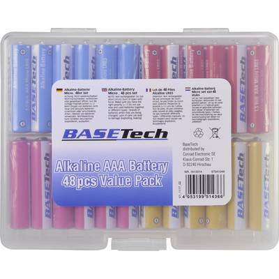 Batteri AAA (R03) Alkaliskt Basetech  1170 mAh 1.5 V 48 st