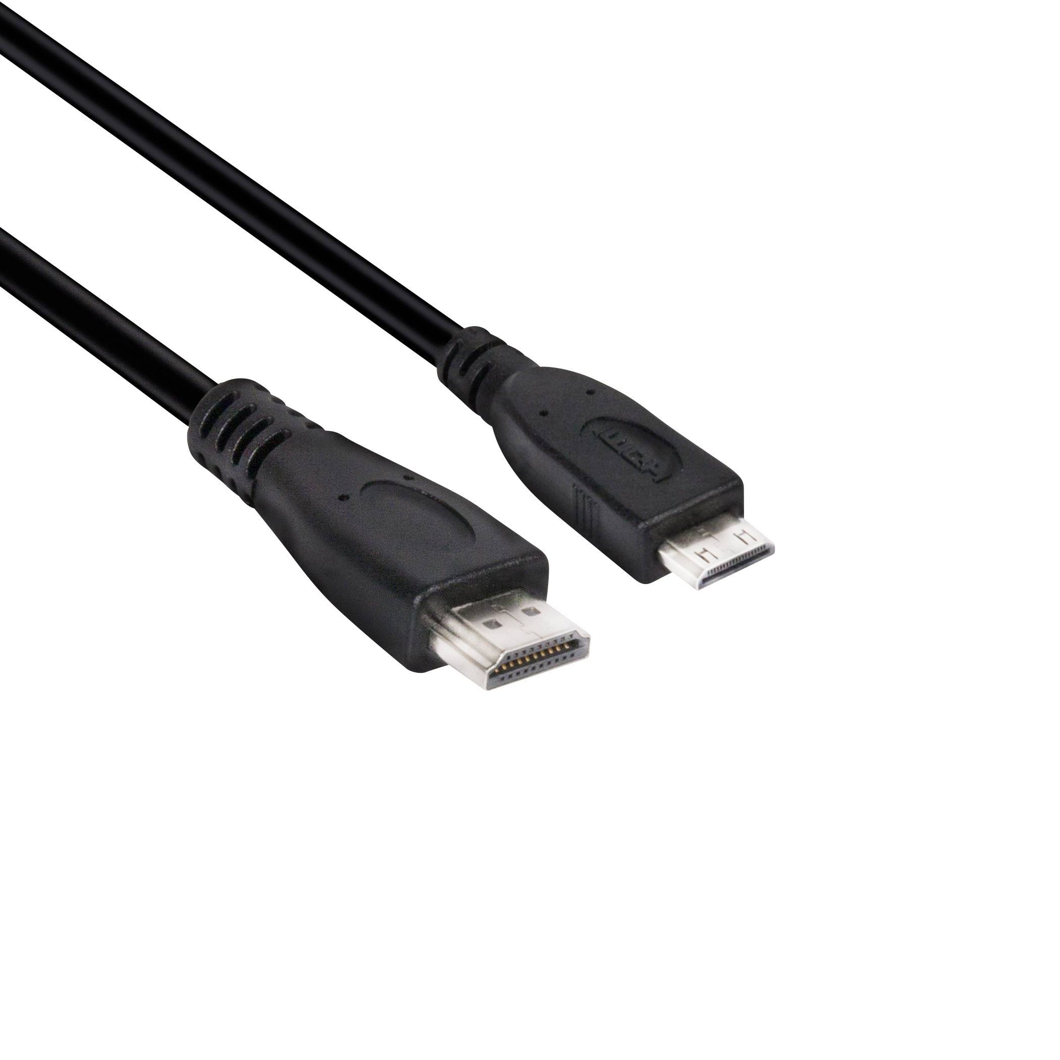 Ett HDMI-kabel med en vanlig HDMI-kontakt på vänster sida och en micro-HDMI-kontakt på höger sida.