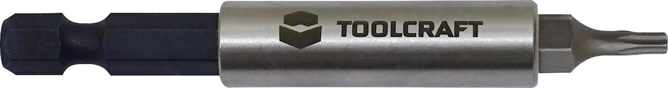 Bitshållare med silverfärgat hölje och svart skaft. Märket 'TOOLCRAFT' är ingraverat på höljet.