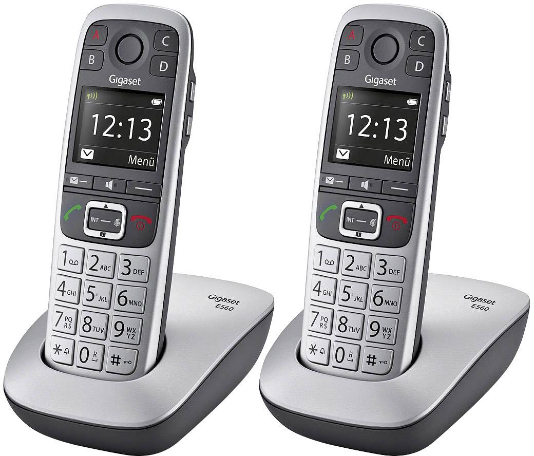 Gigaset E560 Duo DECT/GAP Trådlös telefon analog Handsfree, Optisk samtalssignalering Platina