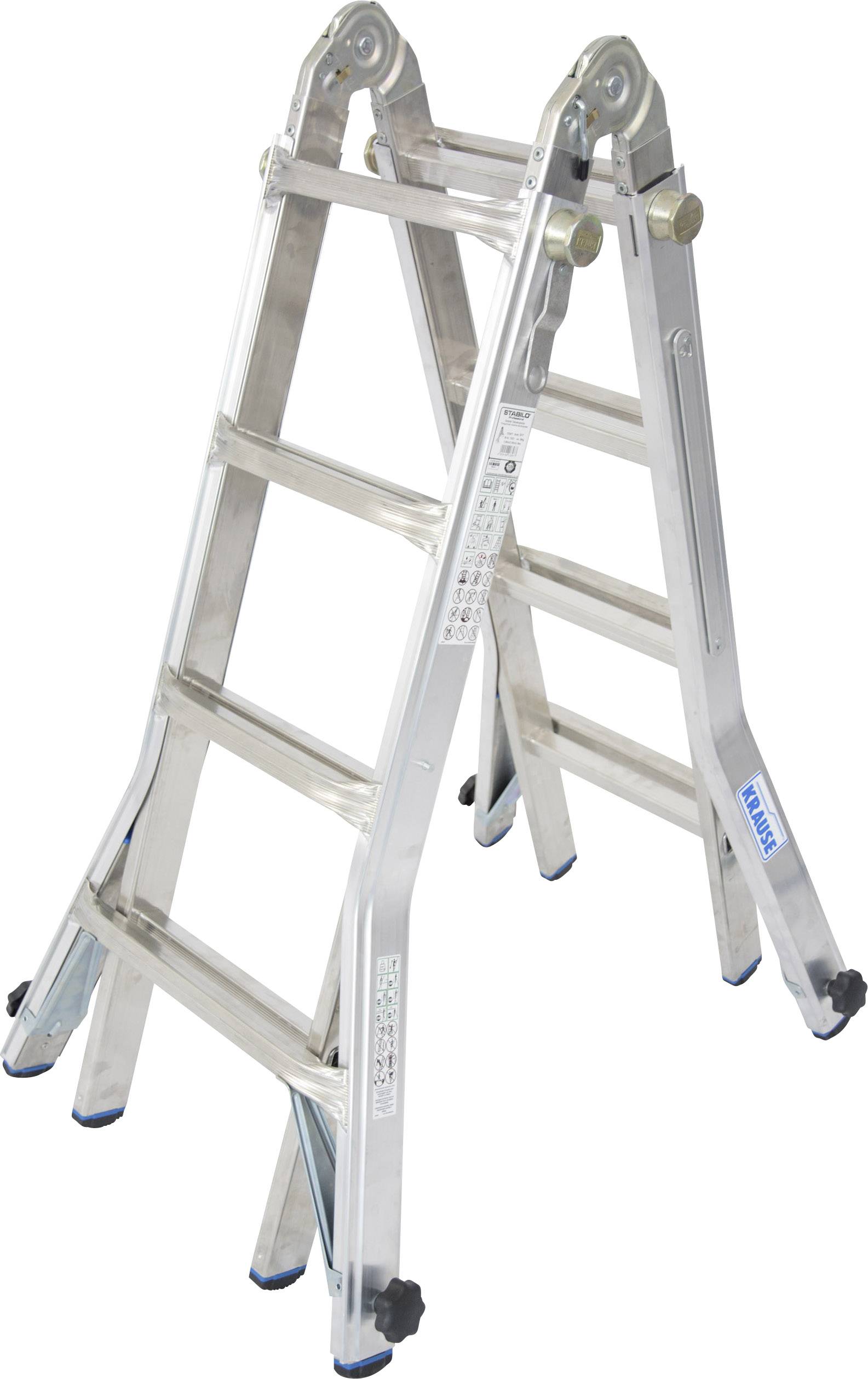 Vikbar aluminiumstege med fem pinnar, hopvikt och visad i upprätt position. Lämplig för måleriarbeten eller åtkomst på höjder.