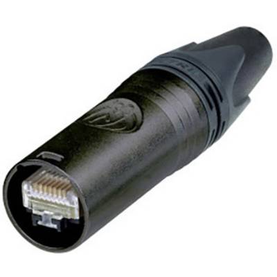 Svart kontakthölje med synlig RJ45-kontakt i ena änden, typiskt för nätverksinstallationer.