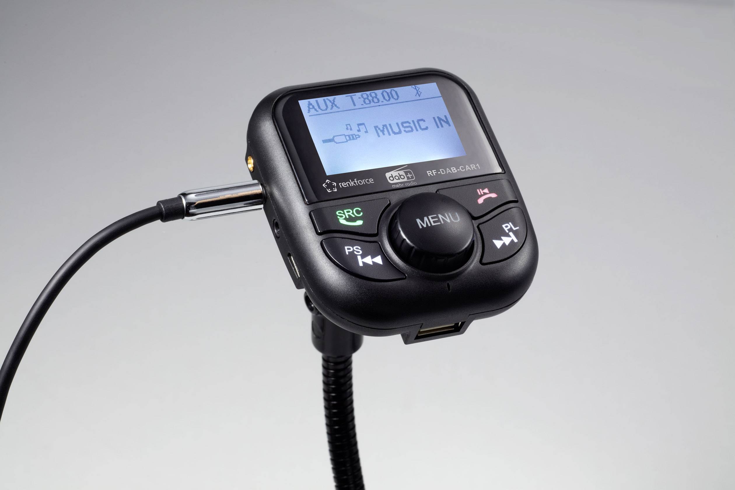 Renkforce RF-DAB-CAR1 DAB+ mottagare Musikstreaming via Bluetooth, Handsfreefunktion, Laddningsfunktion-1