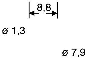 '8,8' med en dubbelpil under, 'ø 1,3' uppe till vänster, 'ø 7,9' nere till höger.