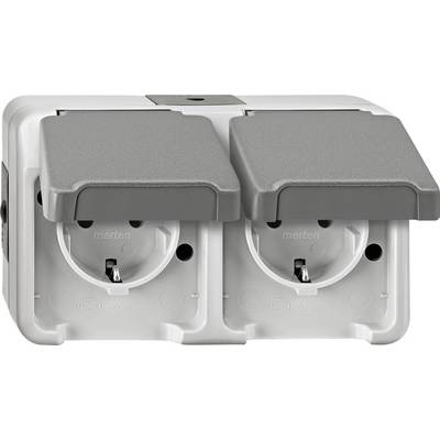 Schneider Electric 2x Utomhus strömställare Komplett Vägguttag lock AQUASTAR Ljusgrå 4074948 1 st-0