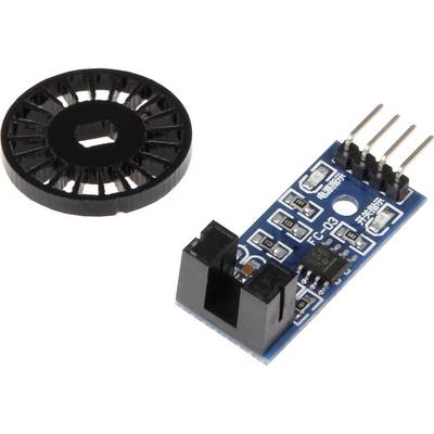 Rotationsgivare-modul med sensor och kodskiva. Sensorn registrerar skivans position för att bestämma rotationsrörelser.