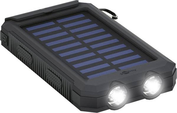 Goobay Goobay 49216 Solar Powerbank 8000 mAh, 2x USB-A Anschlüsse, LED-Anzeige, Schwarz 49216 Solcellsladdare Laddström solcell 200 mA  Batterikapacitet 8000 mAh
