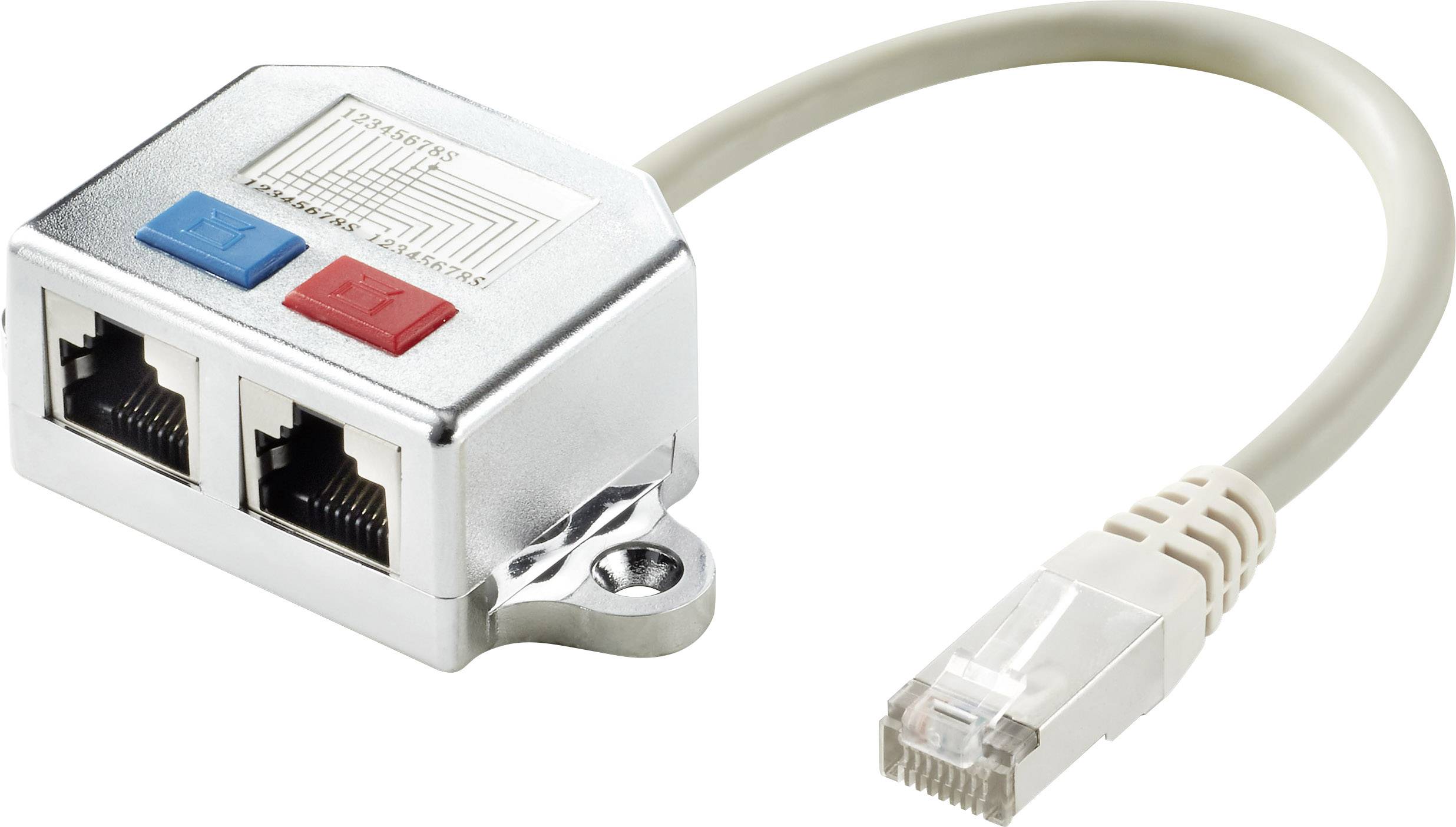 Dubbel RJ45-nätverksuttag med Ethernet-kabel, lämplig för hemmakontor-anslutningar.