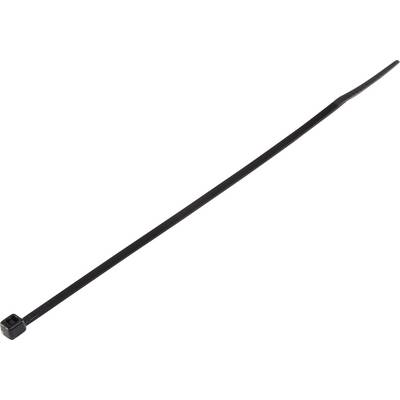 En svart buntband, lång och smal, lämplig för att hålla ihop kablar eller andra föremål.