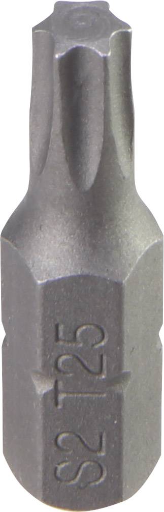 En Torx-bits T25 av metall, vanligt använd för skruvarbeten. Präglingsmärket visar storleken och materialbeteckningen 'S2 T25'.