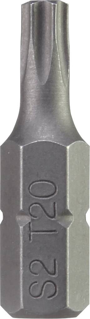 En Torx-skruvmejselbit märkt 'S2 T20', lämplig för skruvar med Torx-huvud, visar den speciella stjärnformade profilen.