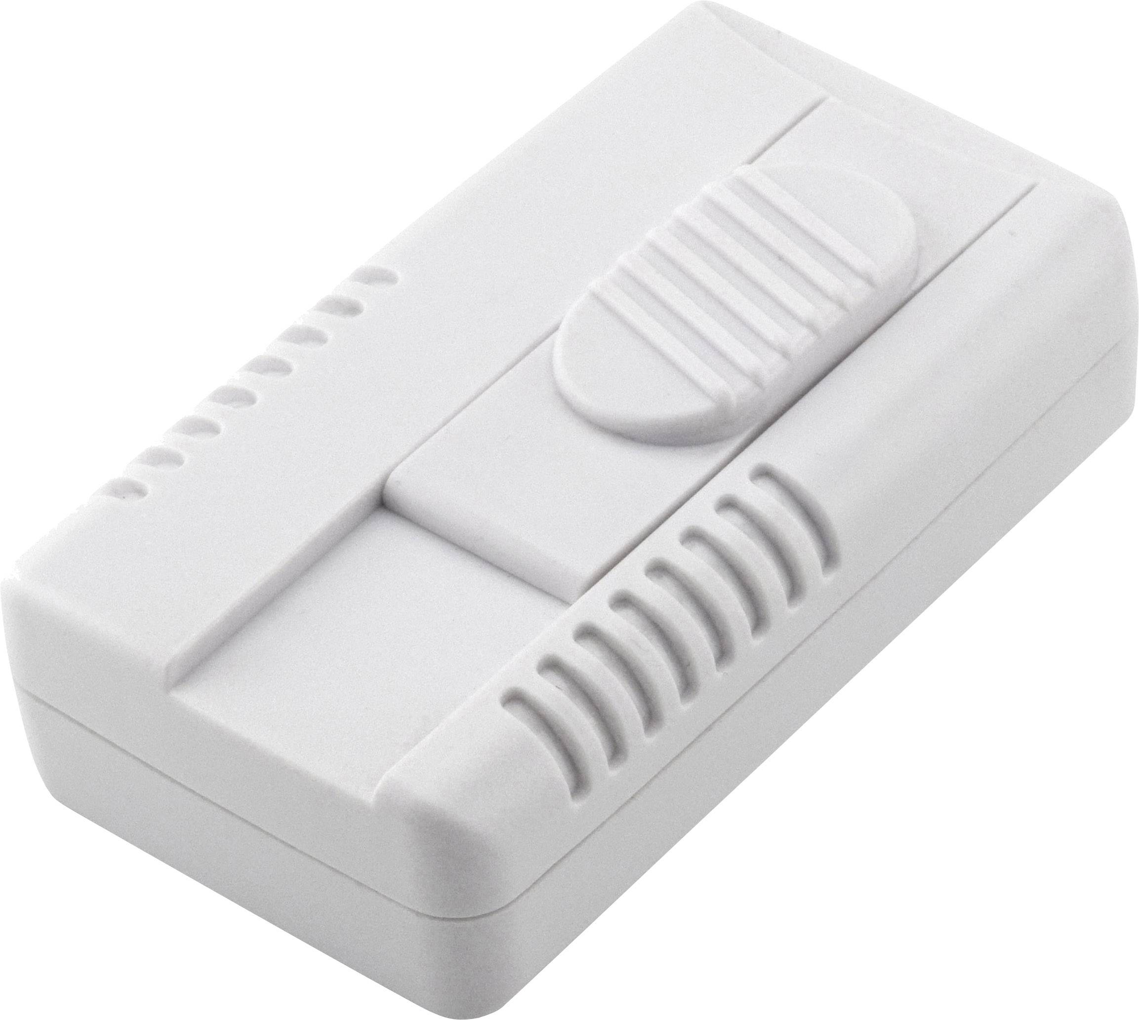 En rektangulär, vit plastpropp med räfflad design, sannolikt för anslutning eller styrning av elektroniska enheter.