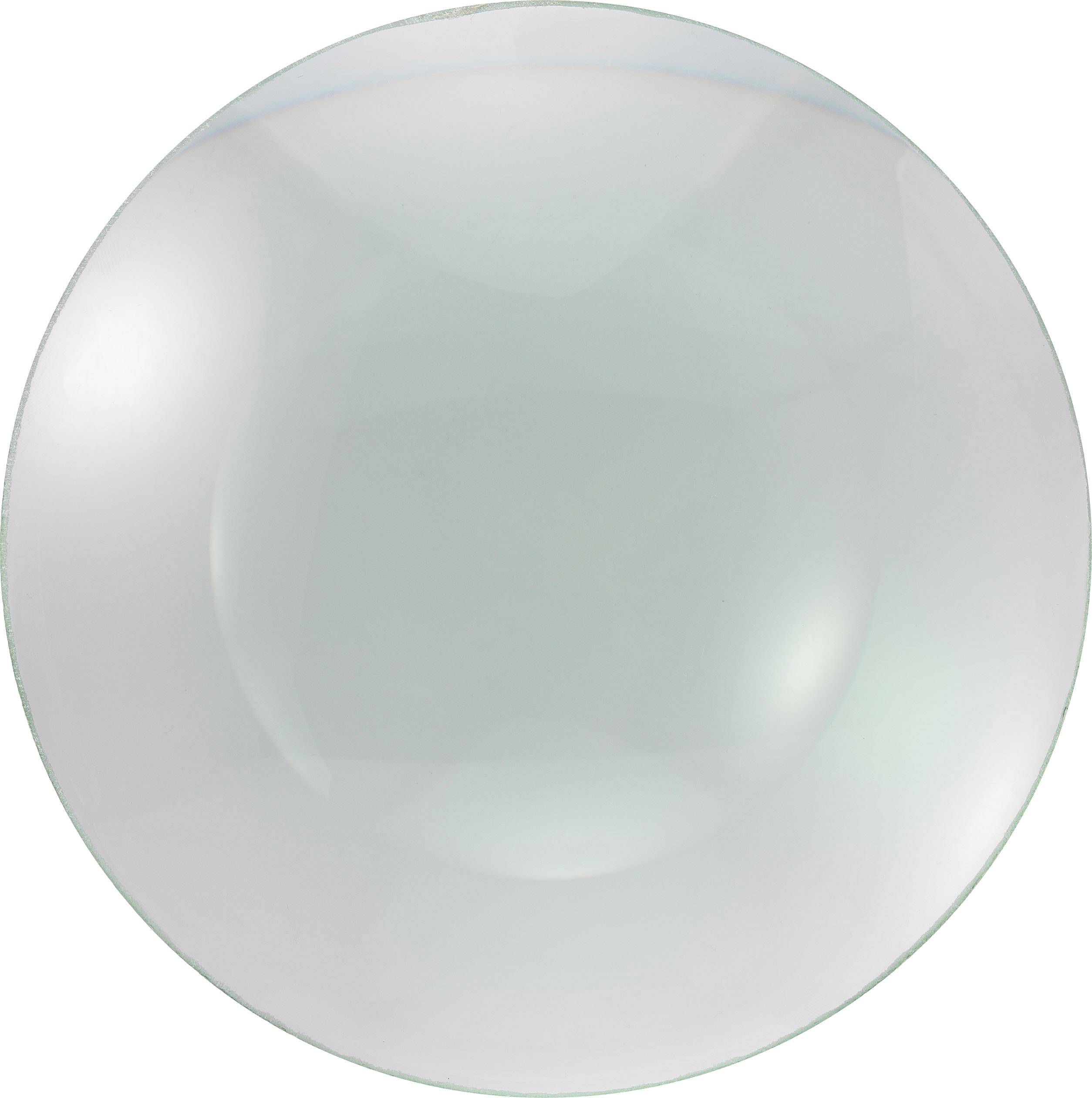 En transparent glaskula med en glänsande och speglande effekt, som visar reflektioner och en subtil grön skimmer.