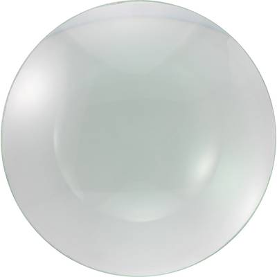 En transparent glaskula med en glänsande och speglande effekt, som visar reflektioner och en subtil grön skimmer.