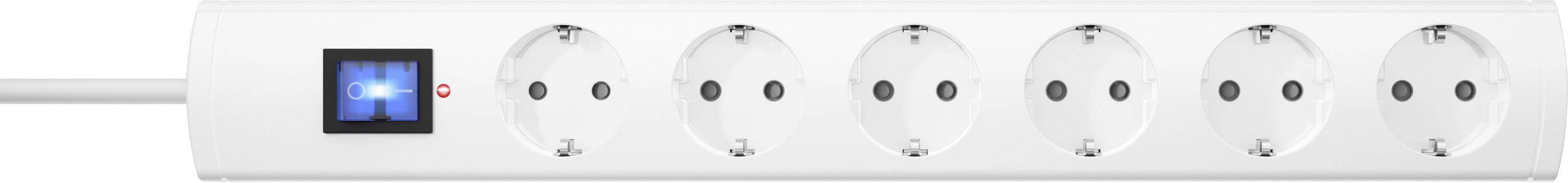 Sexfaldig grenuttag med belyst på/av-switch.