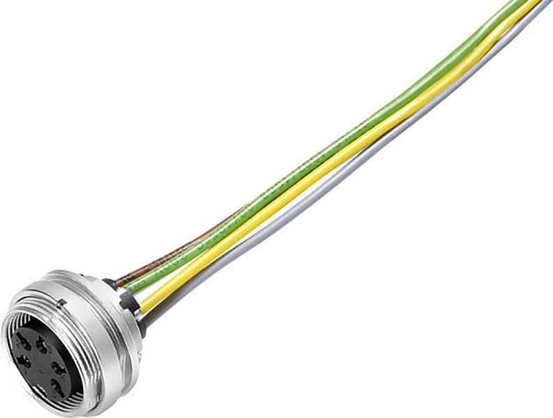 En flerfärgad kabel med en sexpolig rund kontakt i änden, lämplig för elektroniska anslutningar.