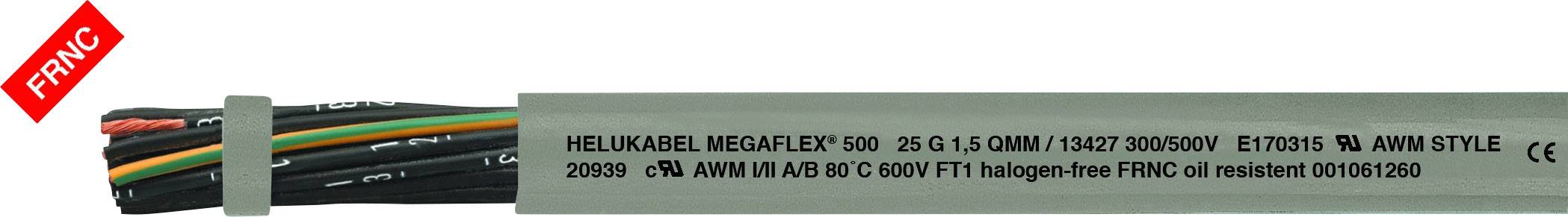 Flerledarkabel 'HELUKABEL MEGAFLEX 500', halogenfritt, flamskyddat, lämpligt för 300/500V, uppfyller normer 3011950, 26 G 1,5.