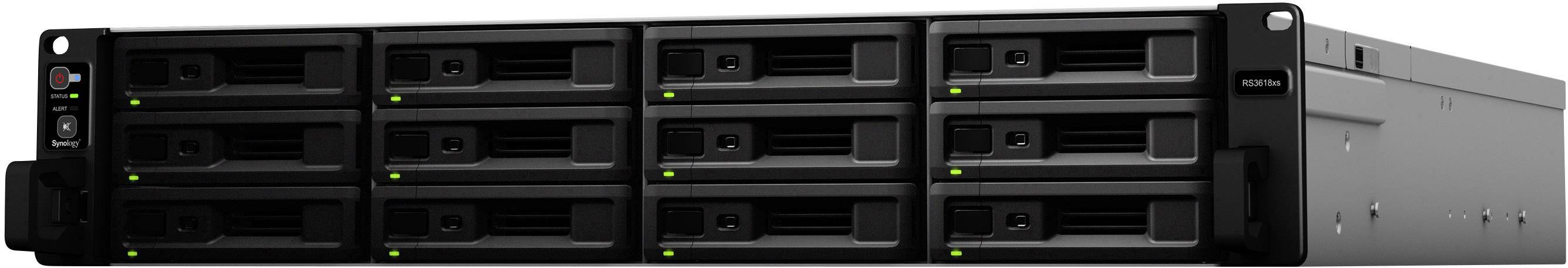Ett serverchassi med tio platser för hårddiskar, alla med gröna statuslampor. Lämpligt för stora lagrningslösningar i datacenter.