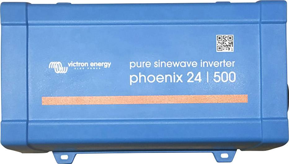 Blå växelriktare 'Victron Energy Phoenix 24 | 500' med ren sinusvågsutgång.
