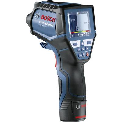 Bosch infraröd termometer, modell GTC 600 C, med temperaturvisning på en display. Den hålls i handen.
