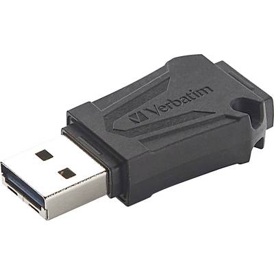 Ett svart USB-minne från märket Verbatim med ett robust, strukturerat hölje.