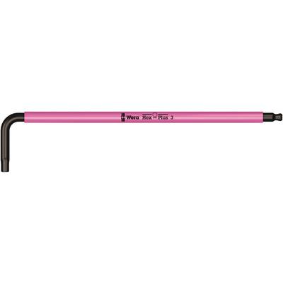 L-formad insexnyckel med rosa handtag och tryckt text 'Wera Hex-Plus 3', lämplig för sexkantskruvar.