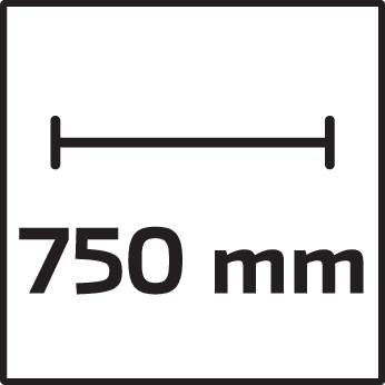 750 mm med en horisontell dubbelpil ovanför som representerar längden.