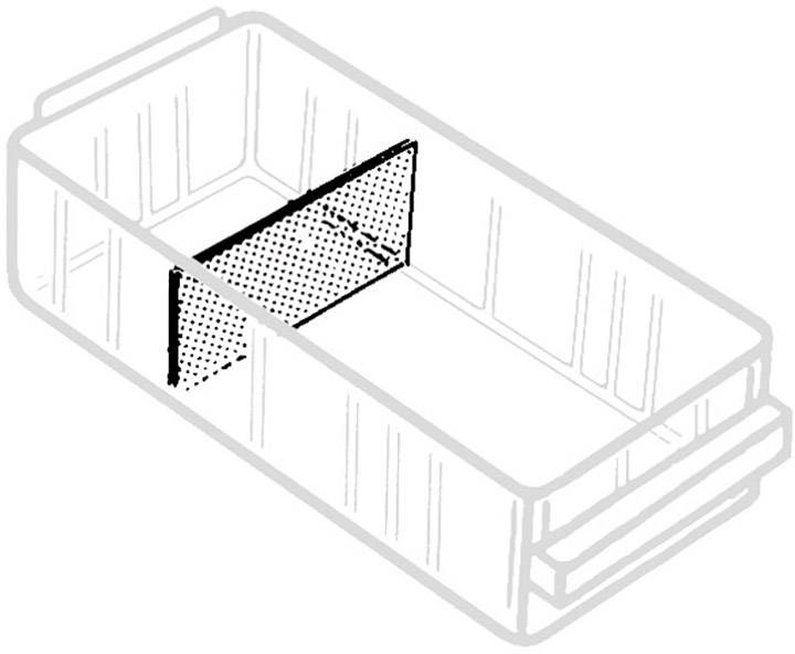 Illustration av en rektangulär, genomskinlig behållare med en perforerad skiljevägg i mitten.
