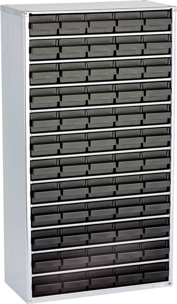ESD raaco 1260-00 ESD-stålmagasin (L x B x H) 306 x 150 x 552 mm Antal fack: 60 inkl. jordningskabel Innehåll 1 st