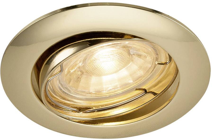 Infälld lampa i guldfattning med synlig glödlampa som utstrålar ett varmt ljus. Perfekt för modern inomhusbelysning.